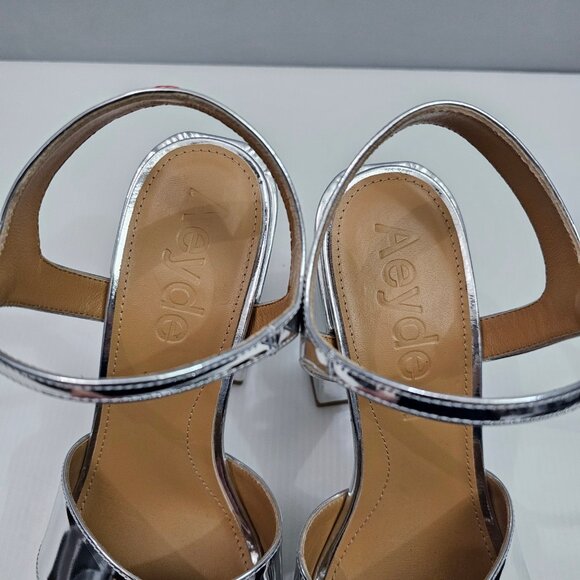 Aeyde Platform Block Heel Sandal Women EU 39 Metallic Silver Leather Ankle Strap - Picture 9 of 16